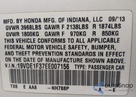 2014 Acura Ilx 2.0L из США, поврежденный, VIN 19VDE1F37EE007156